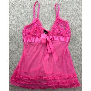 Fredericks of Hollywood Babydoll Ruffles Lace Bow Coquette Fairy Sheer